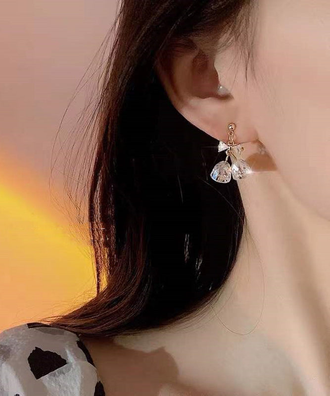 Fashion Gold Copper Overgild Zircon Bow Bell Drop Earrings