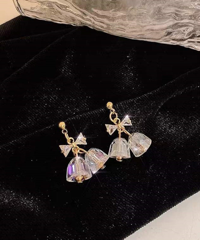 Fashion Gold Copper Overgild Zircon Bow Bell Drop Earrings