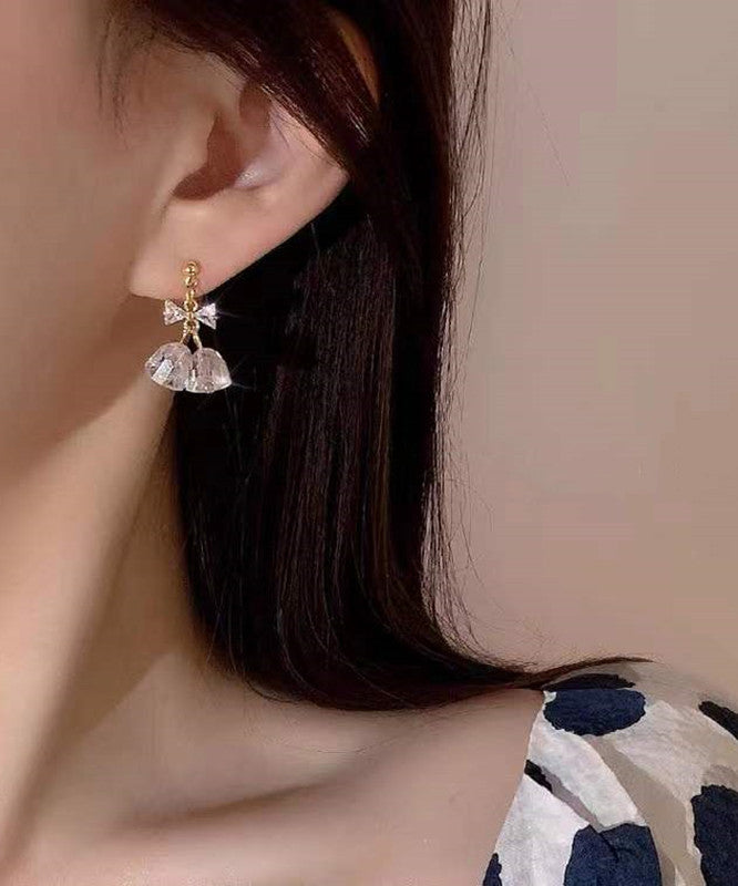 Fashion Gold Copper Overgild Zircon Bow Bell Drop Earrings