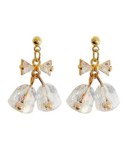 Fashion Gold Copper Overgild Zircon Bow Bell Drop Earrings