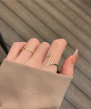 Fashion Gold Copper Overgild Zircon Open Rings Two-Piece Set