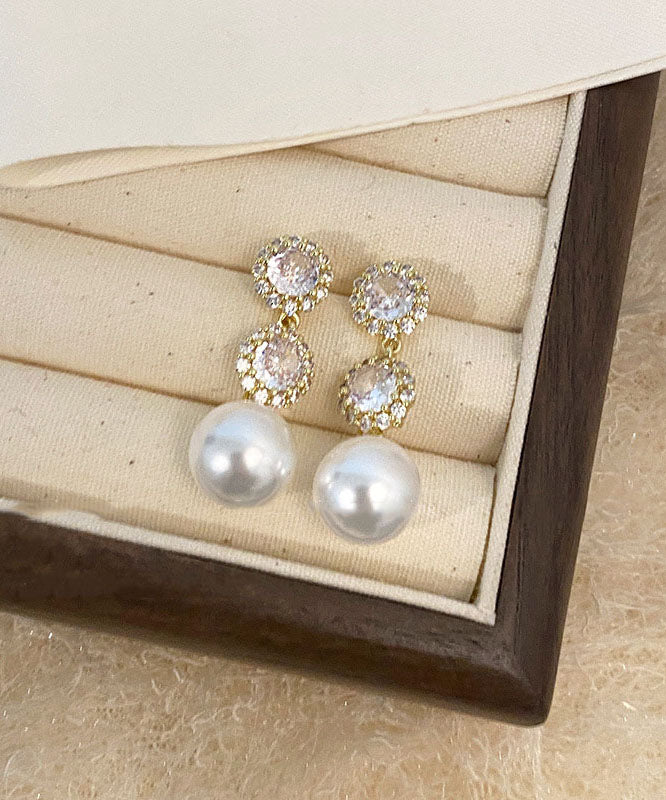 Fashion Gold Copper Overgild Zircon Pearl Drop Earrings