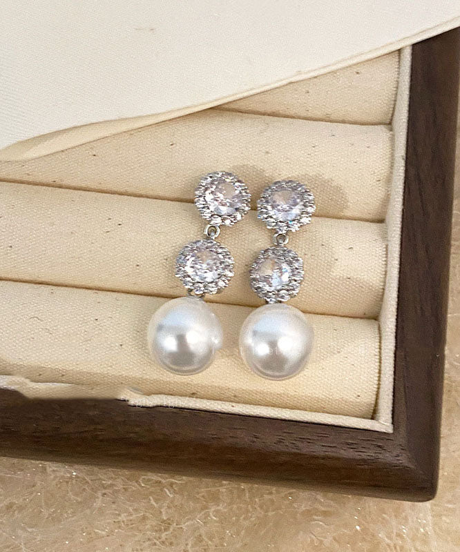 Fashion Gold Copper Overgild Zircon Pearl Drop Earrings