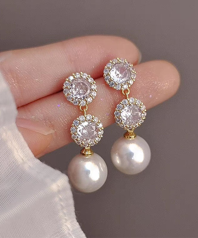 Fashion Gold Copper Overgild Zircon Pearl Drop Earrings