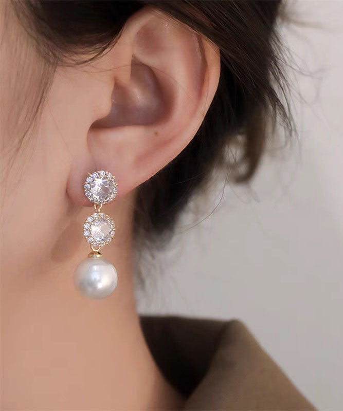 Fashion Gold Copper Overgild Zircon Pearl Drop Earrings