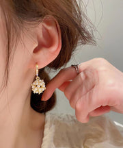 Fashion Gold Copper Overgild Zircon Spherical Pearl Drop Earrings