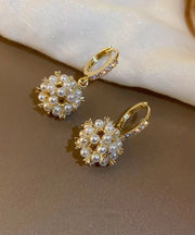 Fashion Gold Copper Overgild Zircon Spherical Pearl Drop Earrings