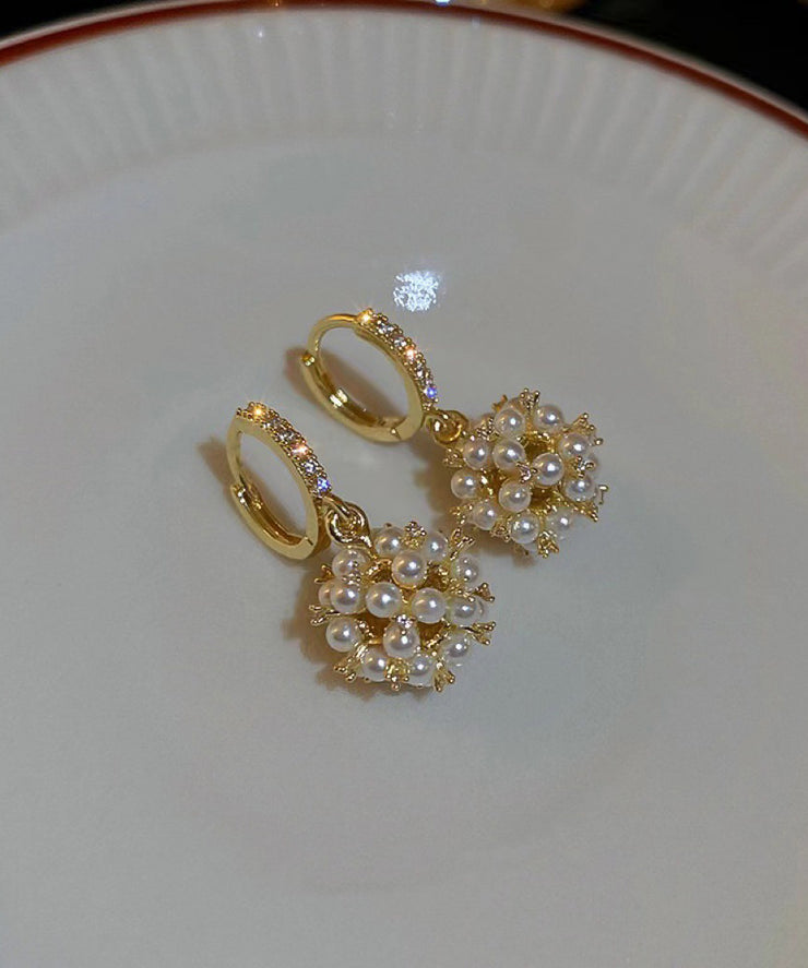 Fashion Gold Copper Overgild Zircon Spherical Pearl Drop Earrings