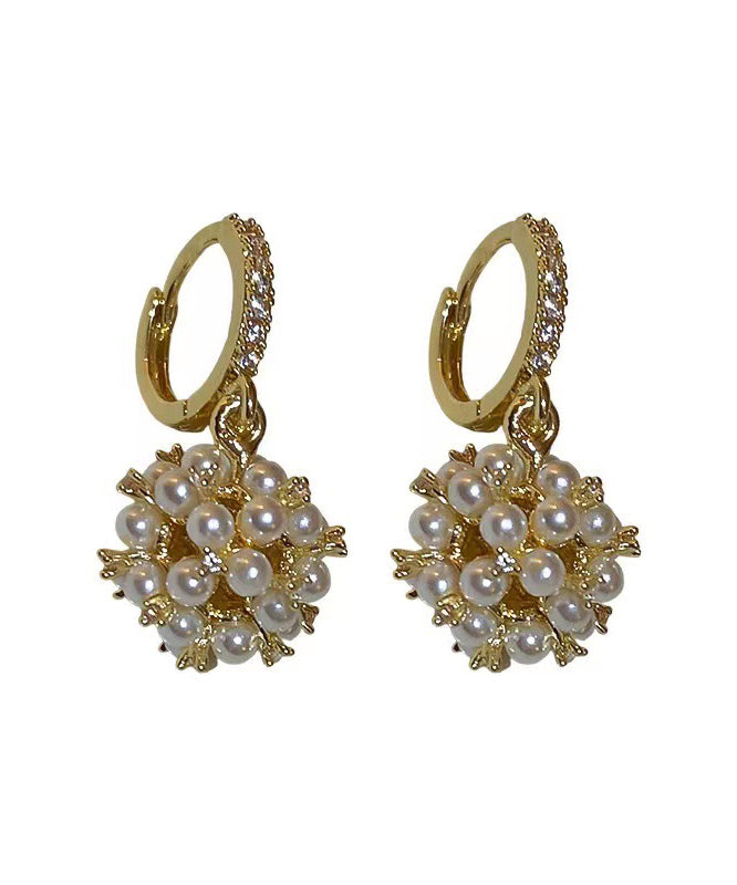 Fashion Gold Copper Overgild Zircon Spherical Pearl Drop Earrings