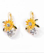 Fashion Gold Copper Overgild Zircon Sunflower Drop Earrings