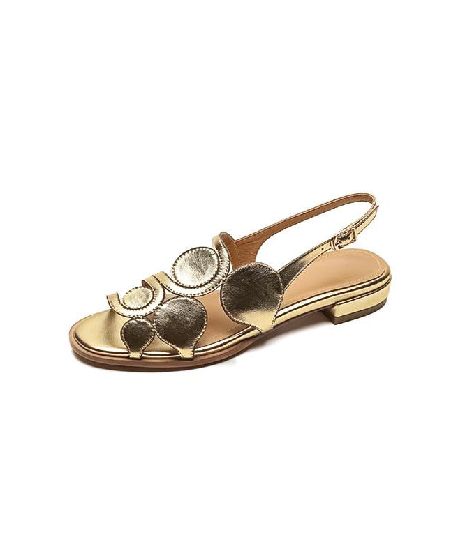 Fashion Gold Flat Sandals Splicing Sheepskin Hollow Out
