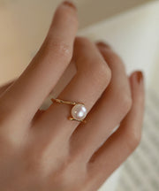 Fashion Gold Sterling Silver Alloy Pearl Open Rings