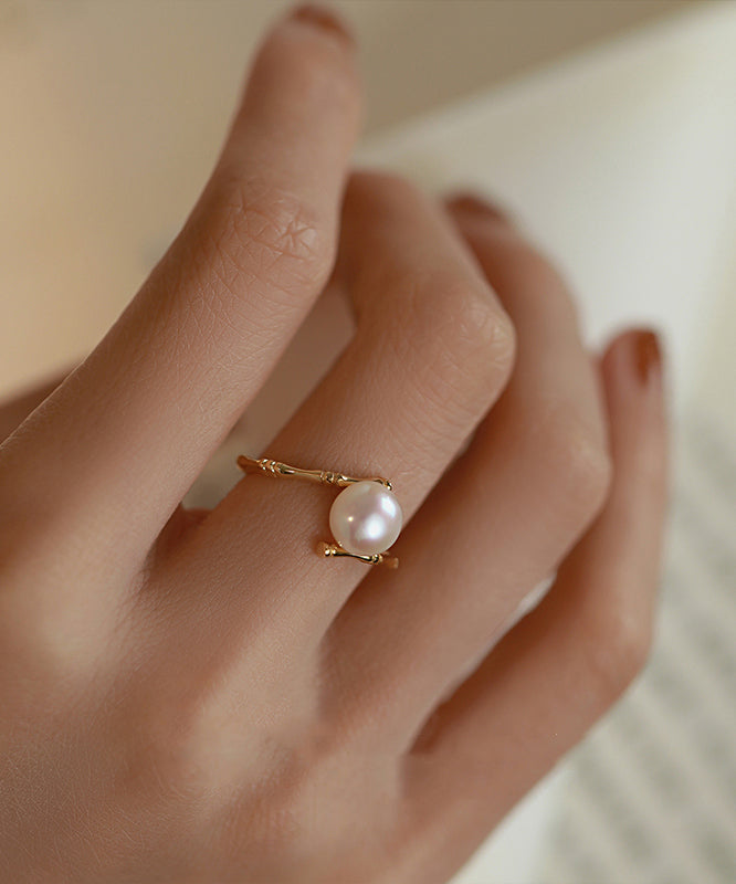 Fashion Gold Sterling Silver Alloy Pearl Open Rings