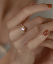 Fashion Gold Sterling Silver Alloy Pearl Open Rings