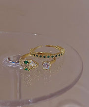 Fashion Gold Sterling Silver Overgild Zircon Gem Stone Open Rings Two-Piece Set
