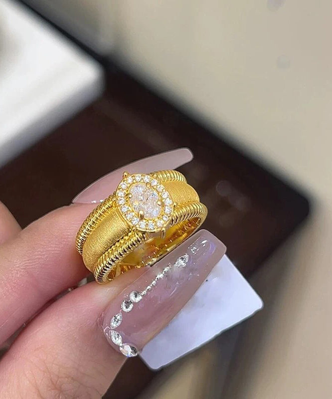 Fashion Gold Sterling Silver Overgild Zircon Open Rings