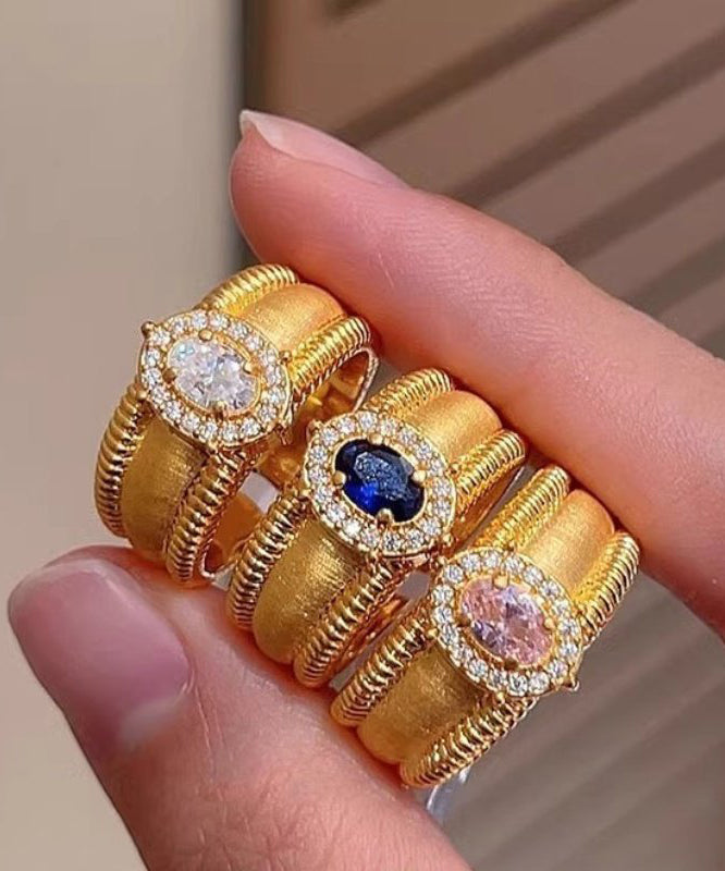 Fashion Gold Sterling Silver Overgild Zircon Open Rings