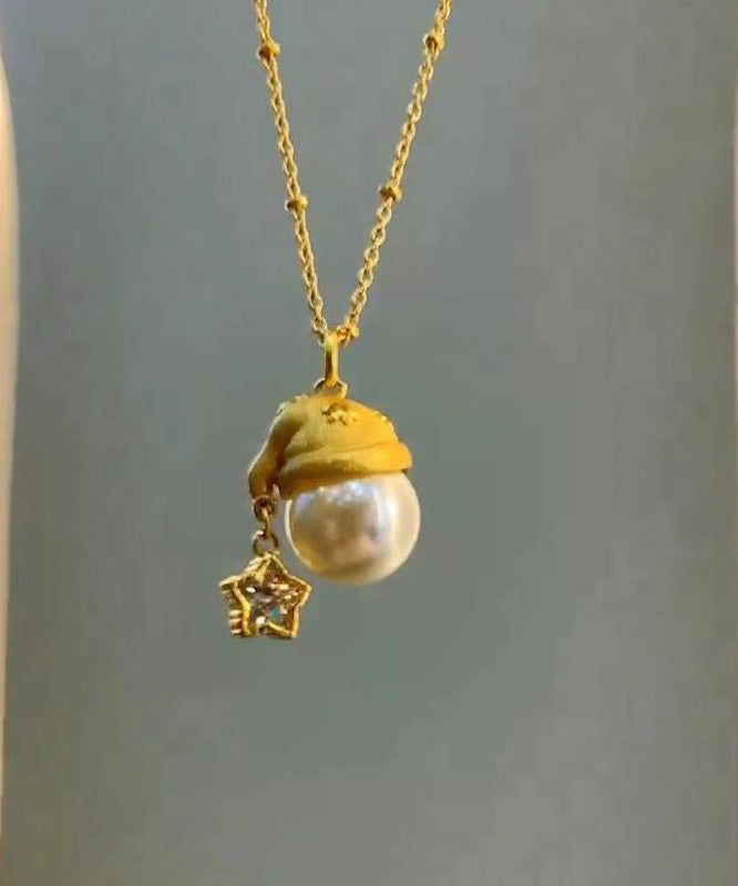 Fashion Gold Sterling Silver Overgild Zircon Pearl Star Santa&
