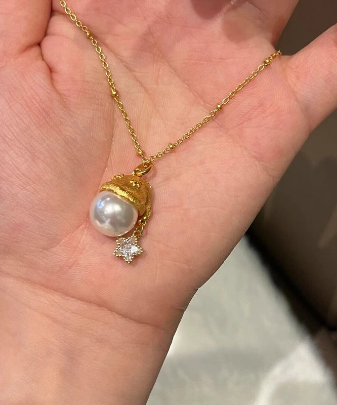 Fashion Gold Sterling Silver Overgild Zircon Pearl Star Santa&