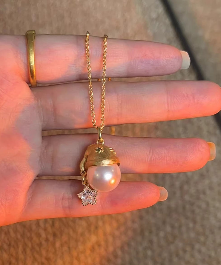Fashion Gold Sterling Silver Overgild Zircon Pearl Star Santa&