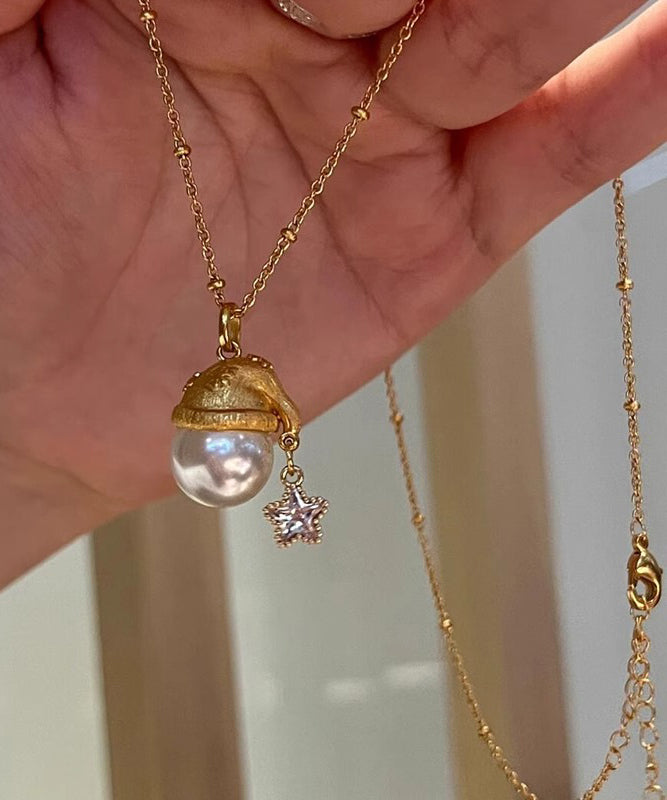 Fashion Gold Sterling Silver Overgild Zircon Pearl Star Santa&
