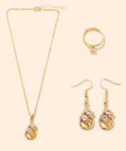 Fashion Gold Zircon Drop Earrings ,Rings And Pendant Necklace Three-Piece Set