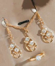 Fashion Gold Zircon Drop Earrings ,Rings And Pendant Necklace Three-Piece Set