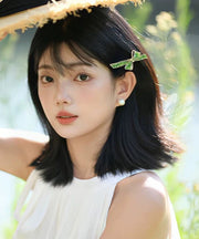 Fashion Green Alloy Zircon Crystal Bow Hairpin
