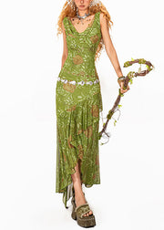Fashion Green Asymmetrical Tulle Maxi Spaghetti Strap Fishtail Dress Summer
