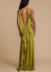 Fashion Green Backless Side Open Silk Cami Dress Summer