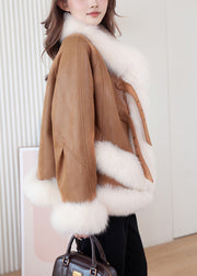 Fashion Green Fur Collar Pockets Sashes Parka Winter