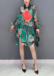 Fashion Green Oversized Print Chiffon Long Shirts Spring