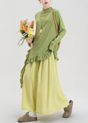 Fashion Green Ruffled Asymmetrical Cotton Two Piece Set Fall