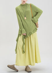 Fashion Green Ruffled Asymmetrical Cotton Two Piece Set Fall
