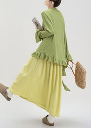 Fashion Green Ruffled Asymmetrical Cotton Two Piece Set Fall
