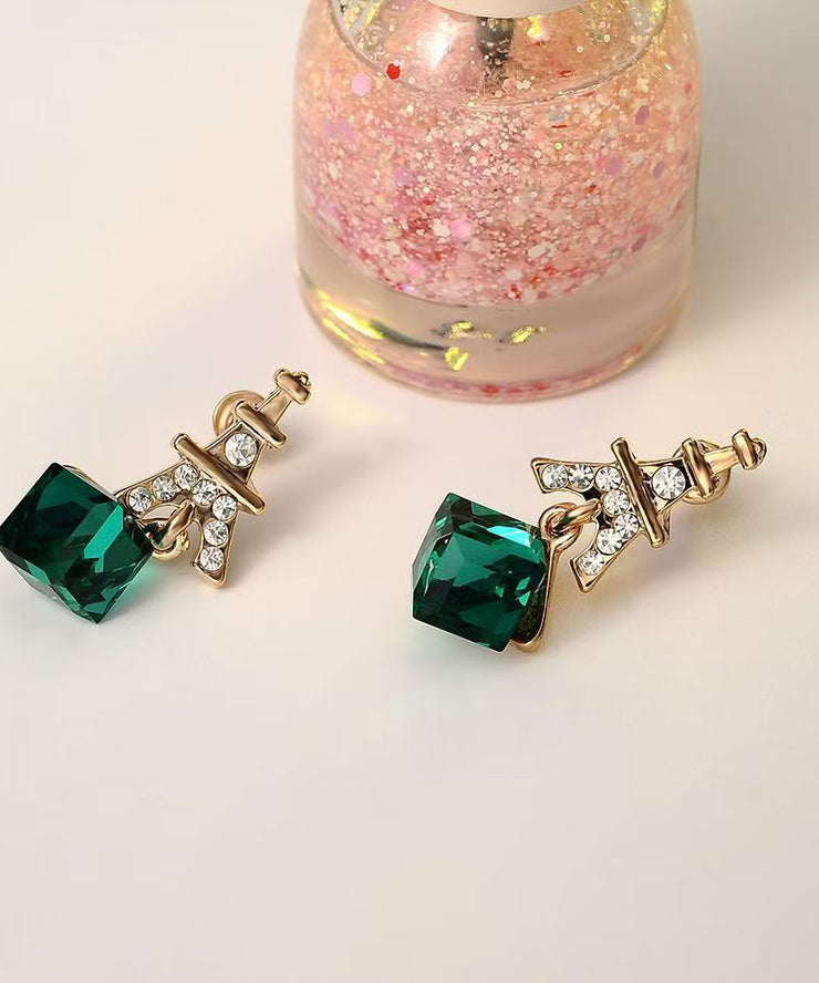 Fashion Green Sterling Silver Overgild Zircon Crystal Drop Earrings