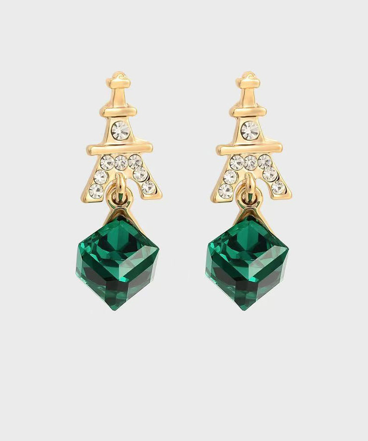 Fashion Green Sterling Silver Overgild Zircon Crystal Drop Earrings