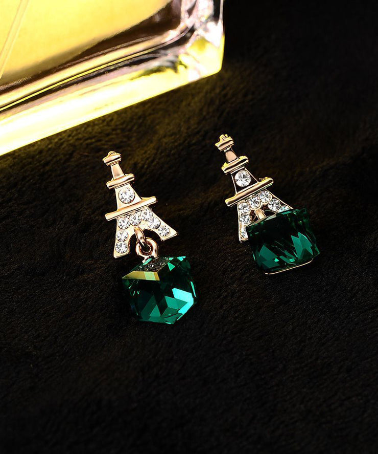 Fashion Green Sterling Silver Overgild Zircon Crystal Drop Earrings