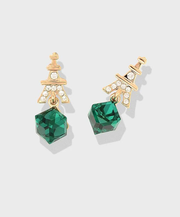Fashion Green Sterling Silver Overgild Zircon Crystal Drop Earrings