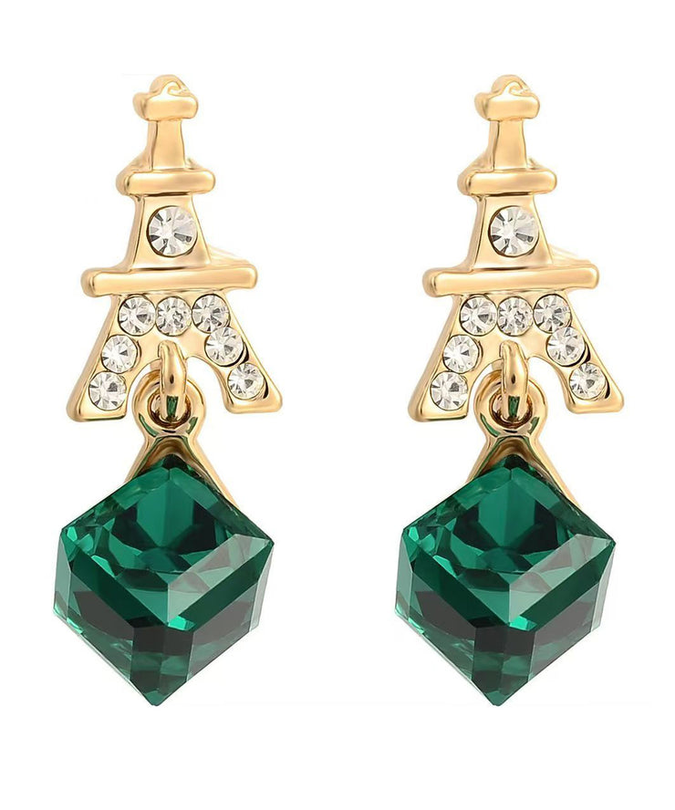 Fashion Green Sterling Silver Overgild Zircon Crystal Drop Earrings