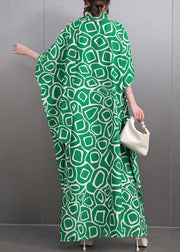 Fashion Green Turtleneck Print Side Open Party Maxi Dress Summer