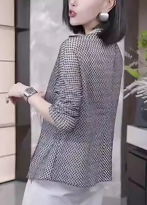 Fashion Grey Button Dot Print Cotton Top Fall