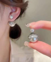 Fashion Grey Copper Alloy Zircon PearlStud Earrings