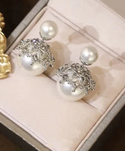 Fashion Grey Copper Alloy Zircon PearlStud Earrings