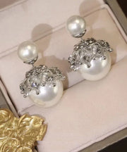 Fashion Grey Copper Alloy Zircon PearlStud Earrings