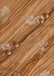 Fashion Khaki Embroidered Wrinkled Cotton Blouses Fall