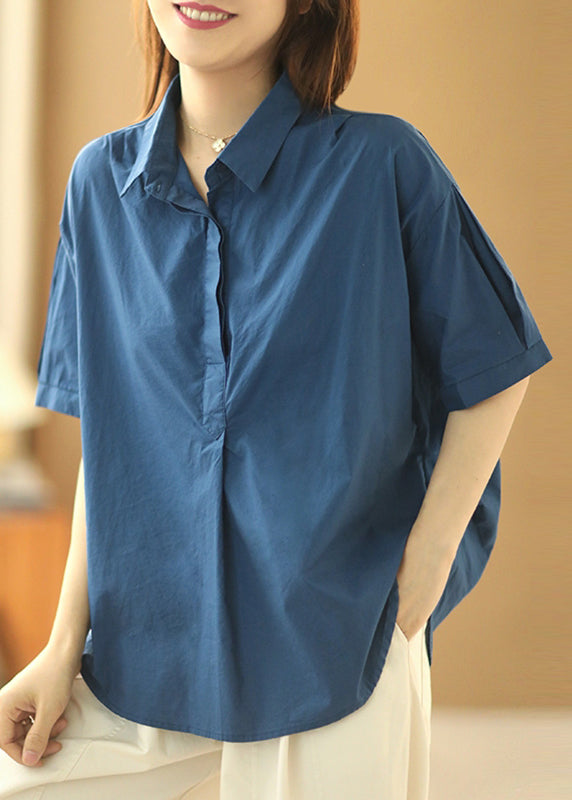 Fashion Khaki Peter Pan Collar Patchwork Cotton Shirts Summer