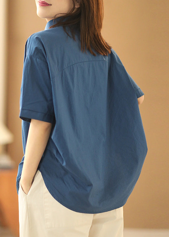 Fashion Khaki Peter Pan Collar Patchwork Cotton Shirts Summer