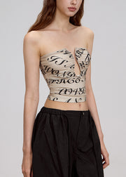 Fashion Khaki Print Hollow Out Cotton Strapless Top Summer