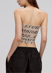 Fashion Khaki Print Hollow Out Cotton Strapless Top Summer